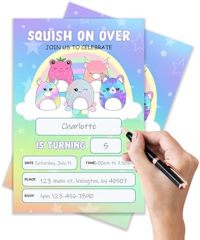 Squish Birthday Invitation Cards with Envelopes Pack of 20 4x6