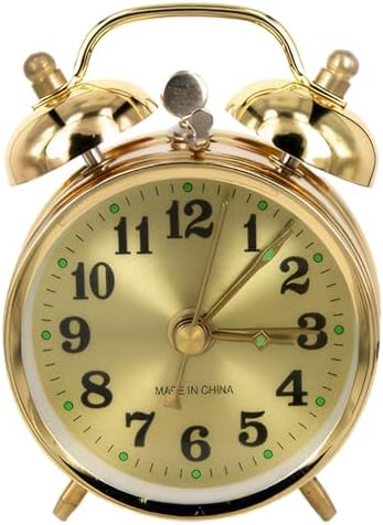 Wind Up Alarm Clock Gold Metal Twin Bell Design