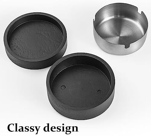 Wooden Ashtray with Lid for Outdoor Indoor Use Black