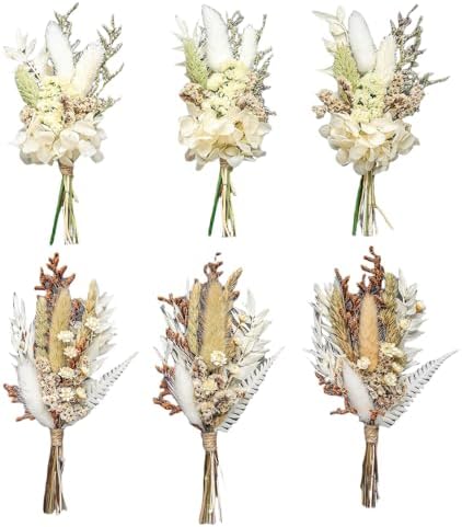 Mini Dried Flower Bouquet Set 6 Pcs White