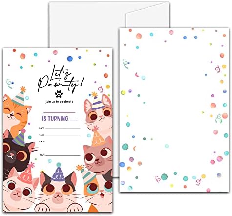 Cute Kitten Birthday Party Invites with Envelopes