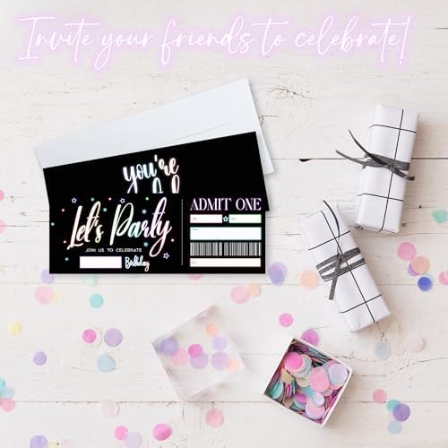 Lets Party Neon Birthday Invites 20 Pcs Double Sided