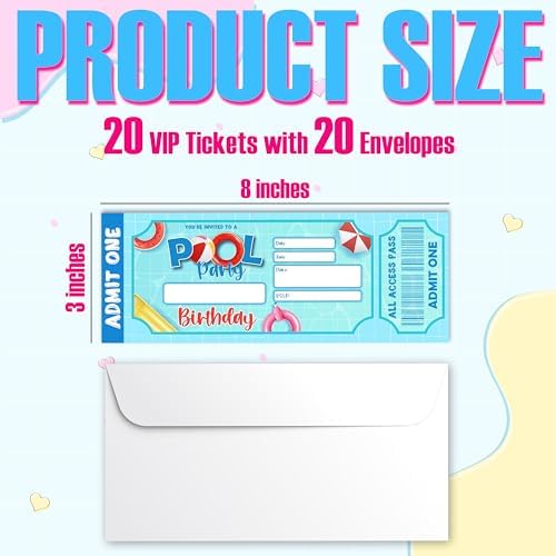 Pool Birthday Party Invitations 20 Pack Double Sided