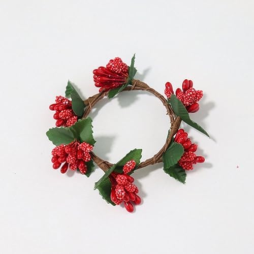 VOSAREA 5pcs Christmas Candle Holders with Pine Berry Wreath Design