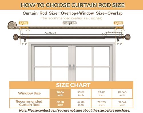 USFOOK Bronze Curtain Rods 32-58 Inches Splicing Design