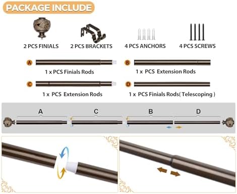 USFOOK Bronze Curtain Rods 32-58 Inches Splicing Design