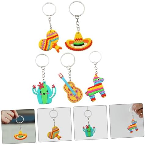 Uonlytech 10pcs Mexican Keychains Cactus Hat Guitar Maraca Party Favors