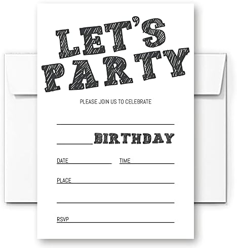 Simple Black and White Birthday Invitations Set