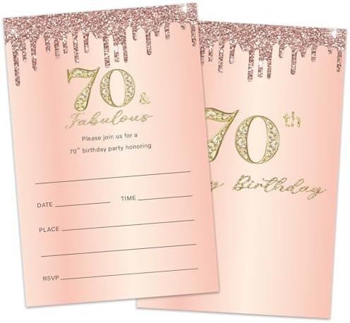 Rose Gold 70th Birthday Invitations for Women