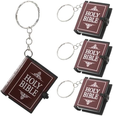 4pcs Miniature Bible Keychain Set with English Verses