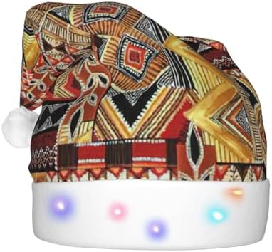 African Textile Patchwork Print LED Christmas Hat for Adults
