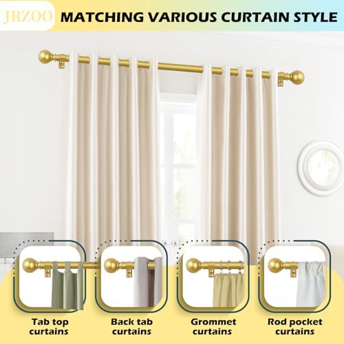 Gold Curtain Rods 18-45 Set with Finials and Brackets