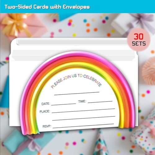 Boho Rainbow Birthday Party Invitation Cards
