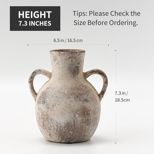 SIDUCAL Rustic Ceramic Flower Vase with Two Handles