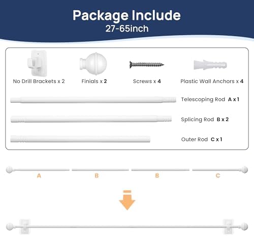 ENJOYBASICS No Drill Curtain Rods White 27-65 Inch Adjustable