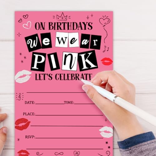 Pink Themed Birthday Party Invitations Set 30 Cards Envelopes