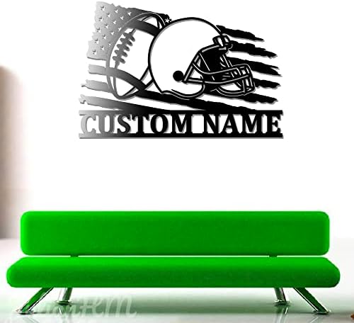 Custom US Football Helmet Metal Wall Art With LED Lights 14x14 Inches