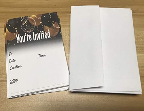 QualityVibe Black Gold Balloons Invitations Set of 25