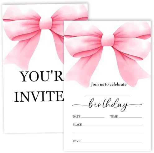 Pink Bow Birthday Invitation Cards for Girls Adults Teens Set 03