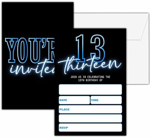 Neon Birthday Invitations for Boys 25 Double Sided Cards