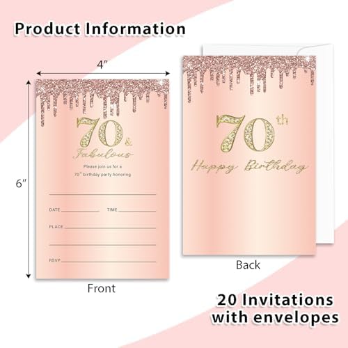 Rose Gold 70th Birthday Invitations for Women