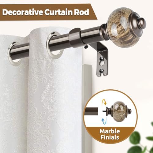 KAMANINA 1 Inch Bronze Curtain Rods 72-144 Inches Adjustable Heavy Duty