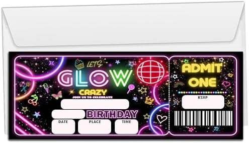 Crazy Birthday Neon Party Invitation Cards 20pcs 3x8 Inch