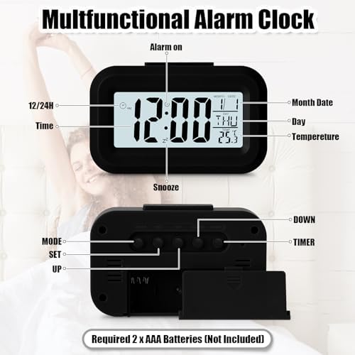 Highergo 3 Pack Digital Alarm Clocks with Night Light and Temperature Display