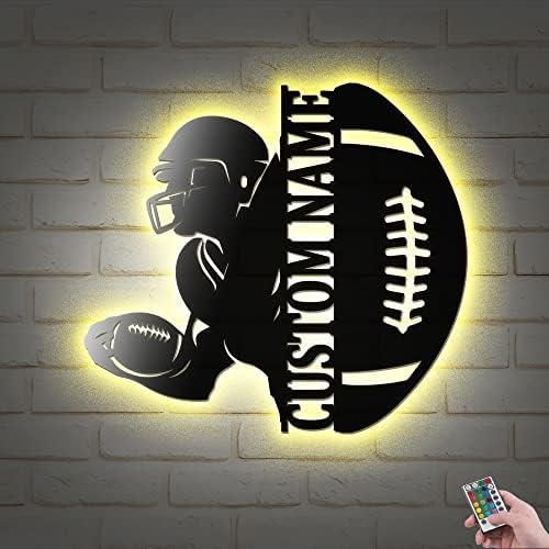 Custom Football Player V1 Metal Wall Art With LED Lights 16x16 Inches