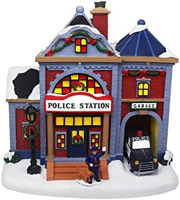 Christmas Village Animated Police Station - Pre-Lit Musical Collectible Building