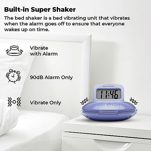 Sonic Alert Digital Alarm Clock - Travel Bed Shaker for Heavy Sleepers
