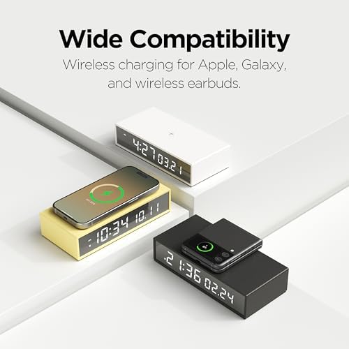 Mooas 15W Slim Edge Mirror Wireless Charging Clock Black