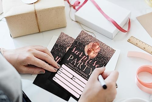 Shhh Its A Surprise Birthday Invitations Rose Gold Glitter
