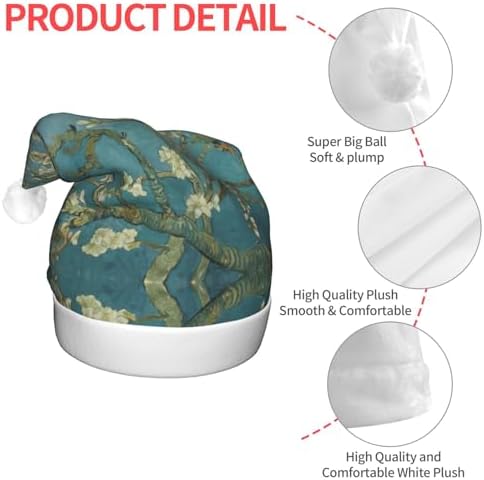 Almond Blossom Print Christmas Hat with LED Lights