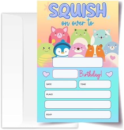 Squish Birthday Invites with Envelopes Pack of 20