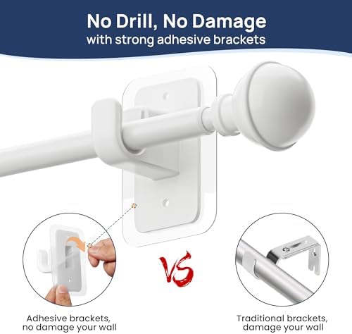 ENJOYBASICS No Drill Curtain Rods White 27-65 Inch Adjustable