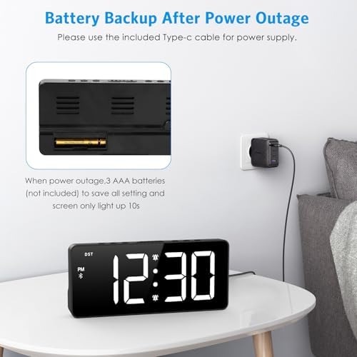 AMIR Alarm Clock for Bedroom with Bluetooth Sync and USB Charging