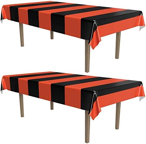 Beistle Halloween Orange Black Striped Table Covers 2 Pack