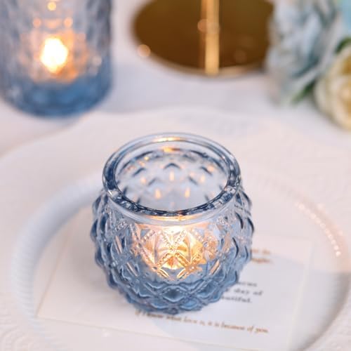 DARJEN Blue Glass Votive Candle Holders Set of 24