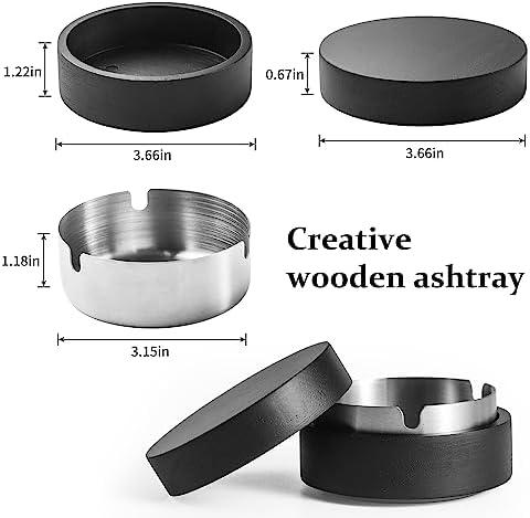 Wooden Ashtray with Lid for Outdoor Indoor Use Black