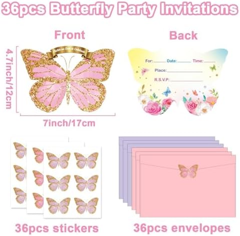 36pcs Butterfly Birthday Invitations with Envelopes