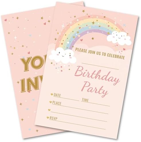 WENFLY Birthday Party Invitations Rainbow Cloud Star 25 Pcs