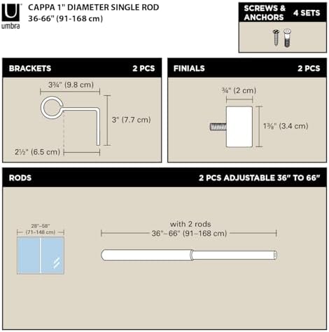 Umbra Cappa Curtain Rod - 1-Inch Adjustable Brass