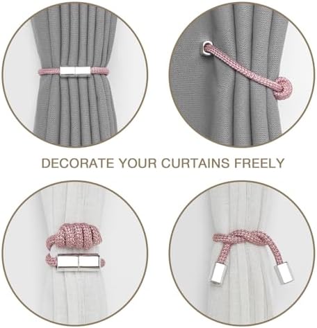 NICEEC 4 Pack Magnetic Curtain Tiebacks Pink