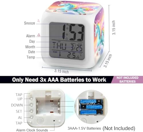 Rainbow Unicorn Alarm Clock with Nightlight