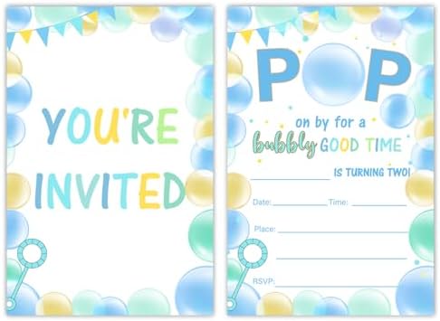 Bubble Party Birthday Invitations with Envelopes Set of 20