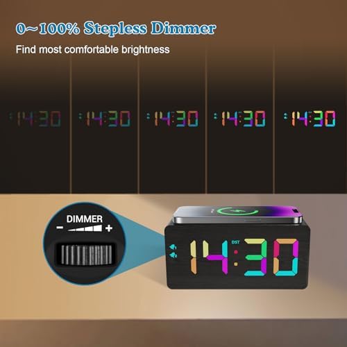 Wooden Digital Alarm Clock with RGB Display and Dual USB Charging Ports