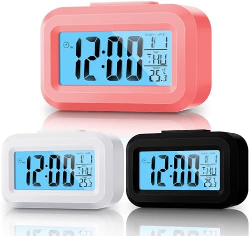 Highergo 3 Pack Digital Alarm Clocks with Night Light and Temperature Display