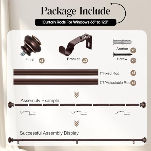 Heavy Duty Bronze Curtain Rods 28 to 120 Inches with Adjustable Finials