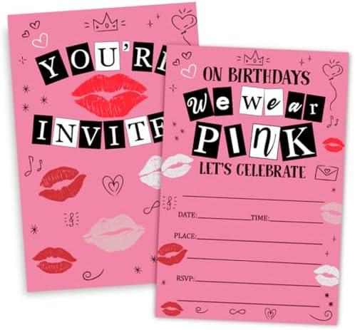 Pink Themed Birthday Party Invitations Set 30 Cards Envelopes